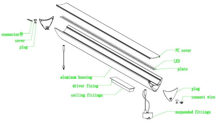 High quality aluminum pendant led linear light for office lighting CE RoHS
