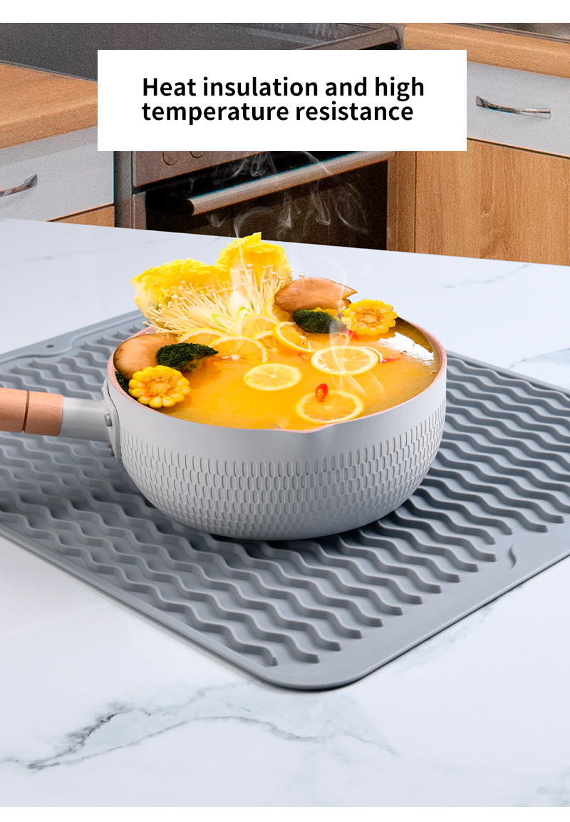 Custom Eco-friendly Silicone Dish Drying Mat Heat Resistant Trivet for Kitchen Counter