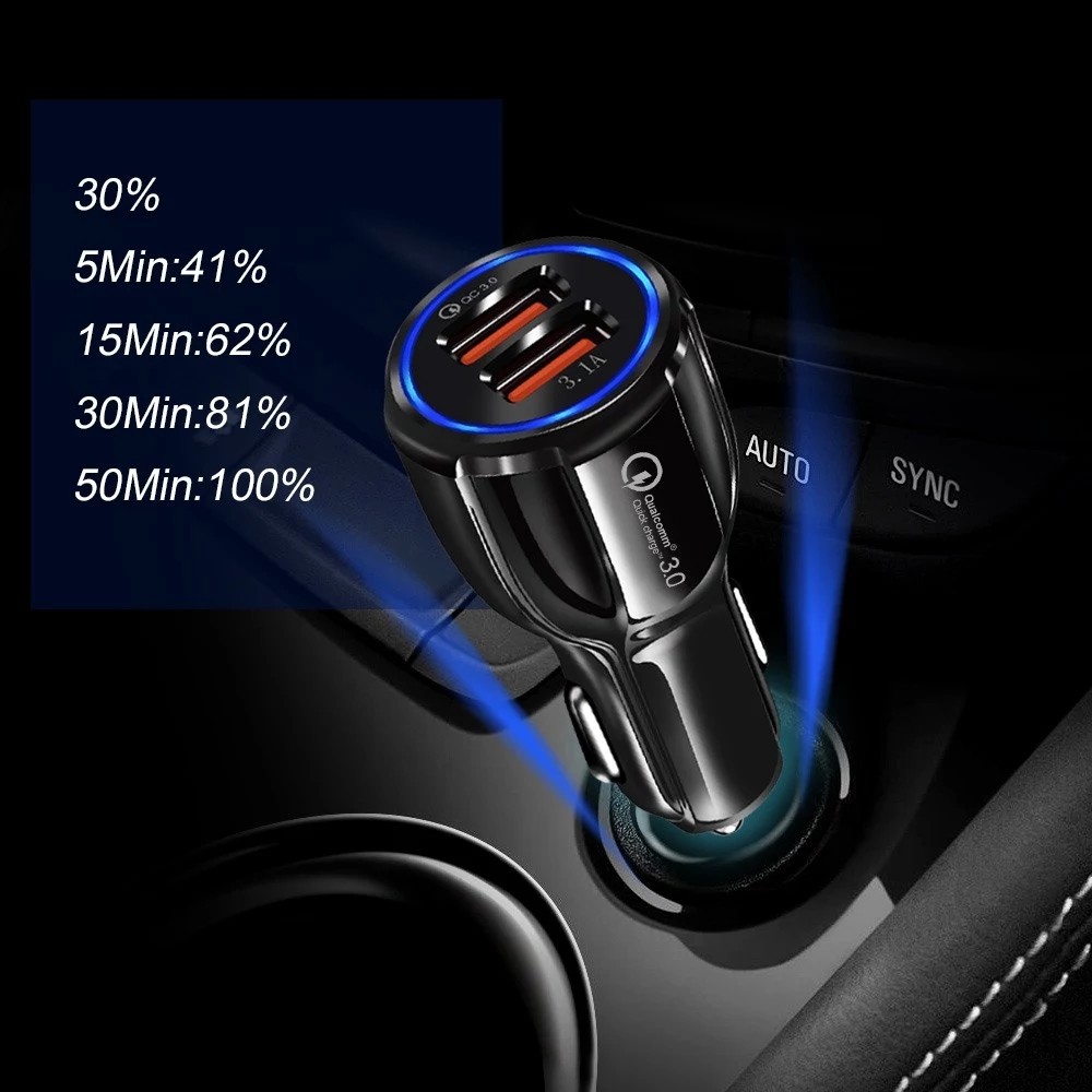 Fast Charging Dual Port Car Charger Adapter 3.1A QC3.0 27g