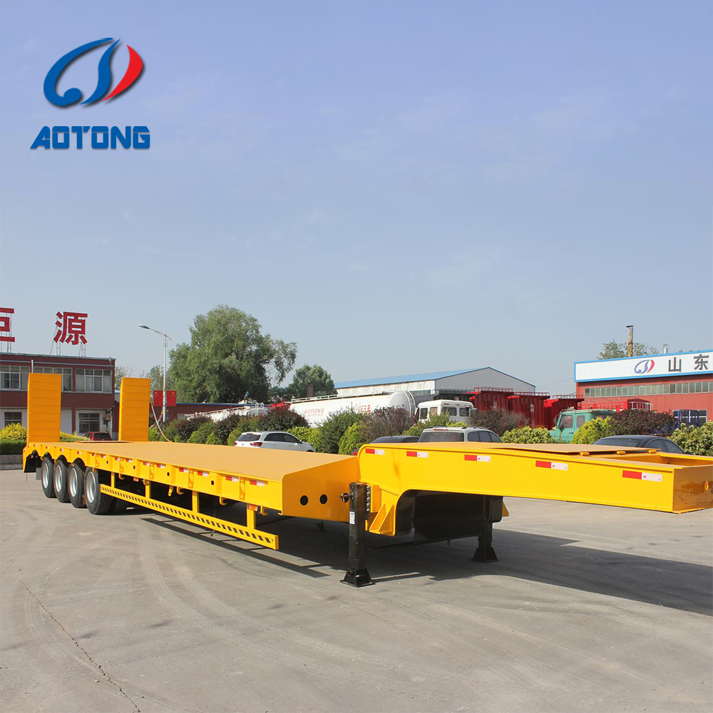 50 Ton Capacity Low Boy Truck Semi Trailer with Hydraulic Ramp and Main Beam Q345B