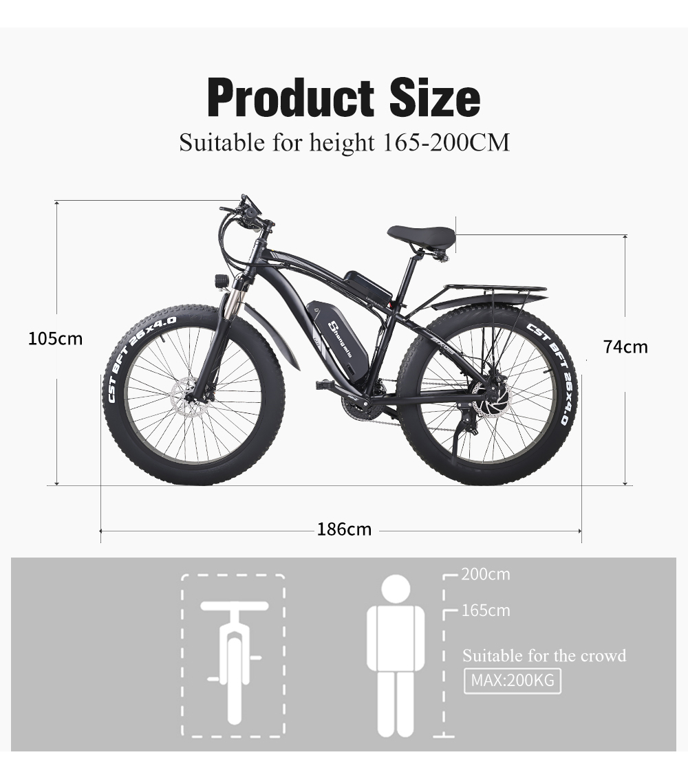 48V 1000W Motor Fat Tyre Electric Bicycles with 48V 17Ah Battery and Blue Screen Display