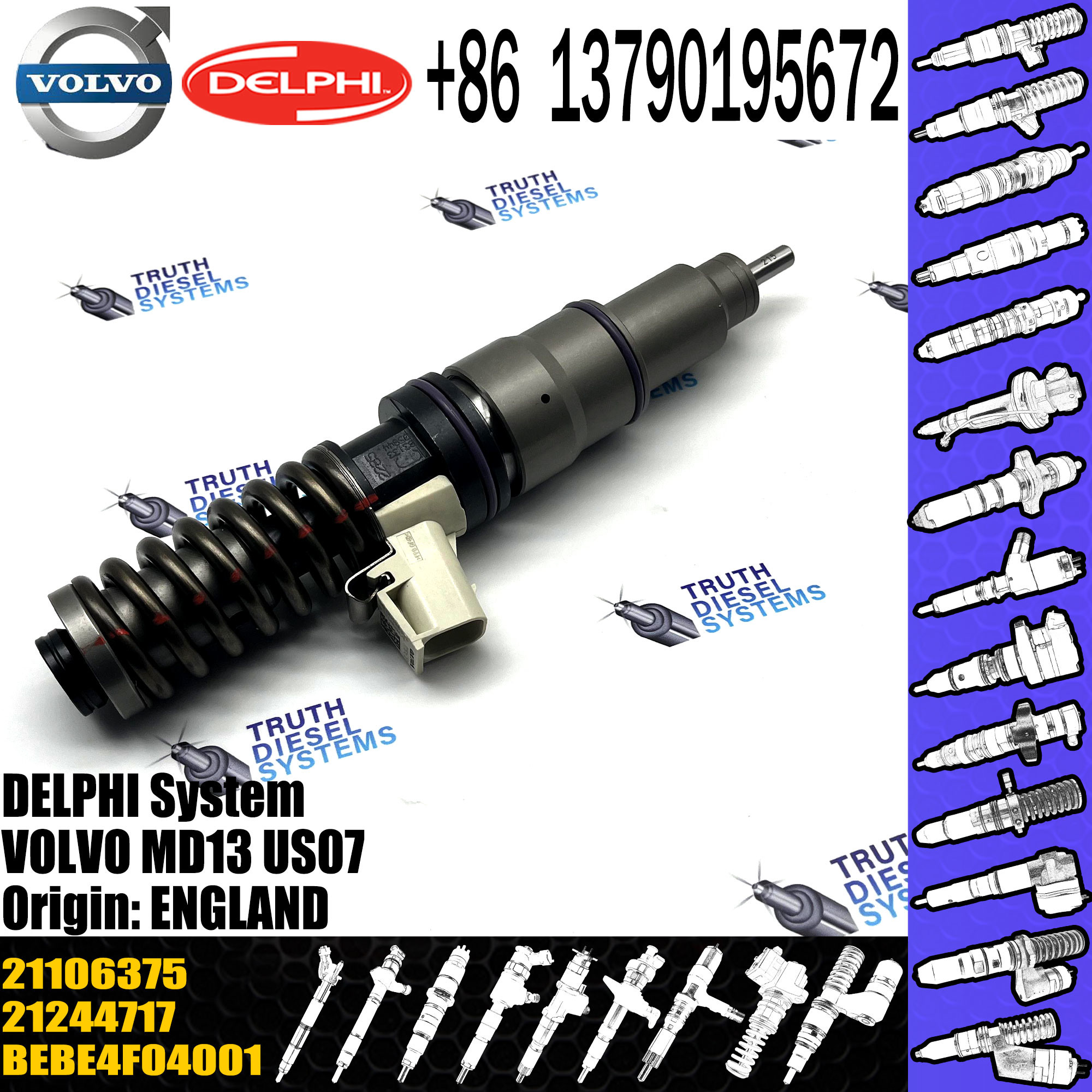 Diesel Fuel Injector 20977565 20582430 21106375 21244717 BEBE4F01101 BEBE4F01001 BEBE4F01102 E3.3 for VOL MD13 US07