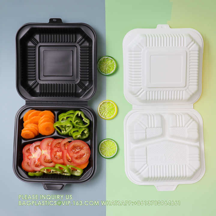 Wholesale 8 Inch Degradable Snap Button Clamshell Lunch Wrapper Bento Box Disposable Food Take Away Packaging