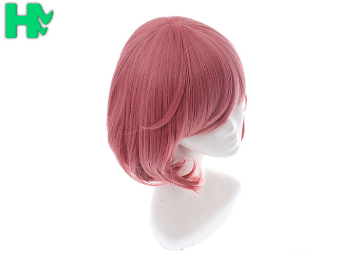 Short Pink Synthetic Cosplay Wigs 14 Inch Straight Heat Resistant