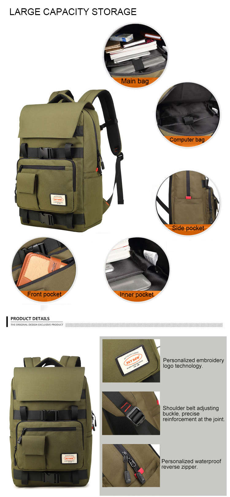 27L Travel Fashion Backpack Lightweight Hiking Daypack 33*15*45cm