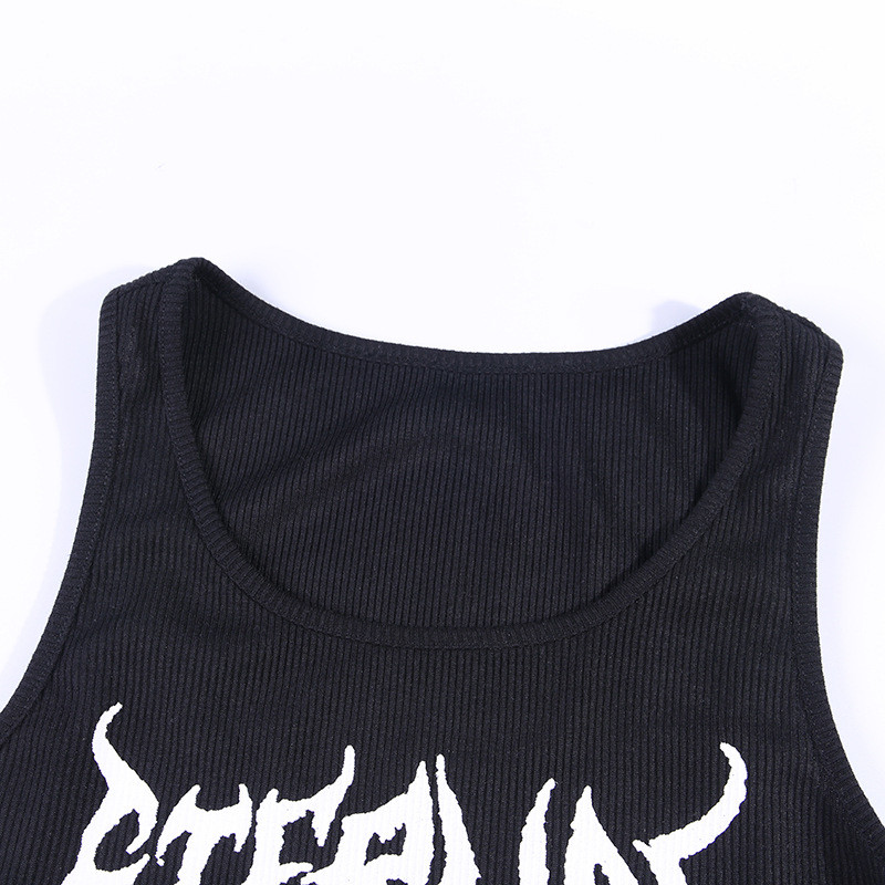 Skull Print Women Crop Top Shirt U Collar Contrasting Color