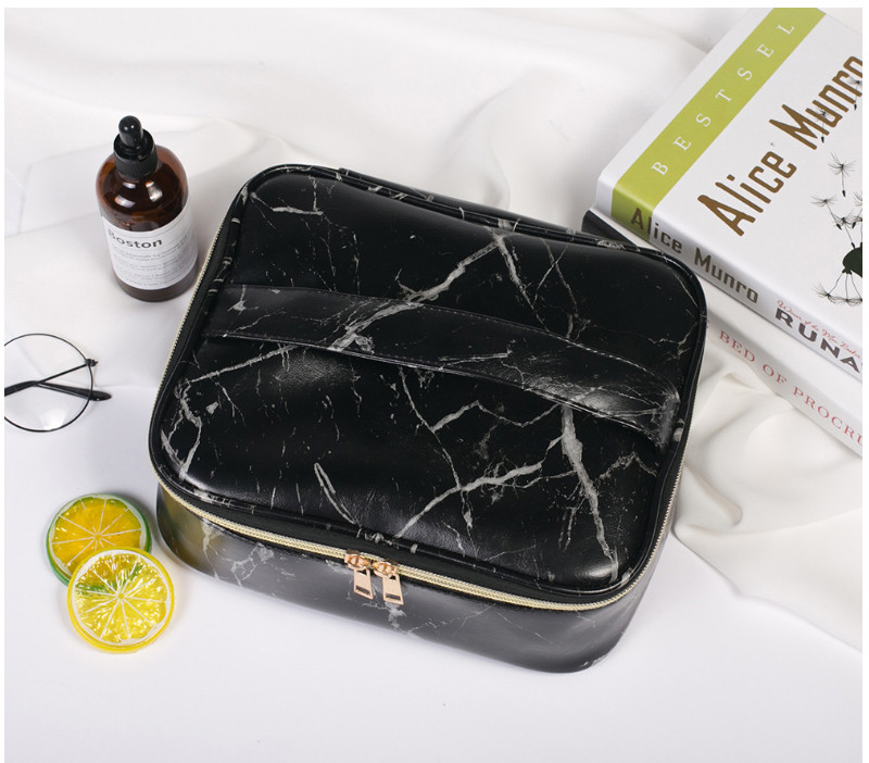 Wholesale Custom PU Leather Marble Cosmetic Bag Case Ladies Travel Portable