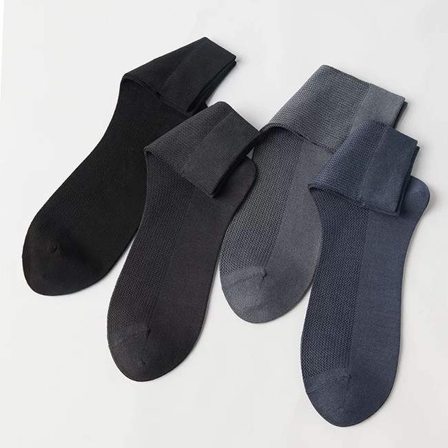 Breathable Solid Mesh Mens Summer Socks Thin Bamboo Work Socks