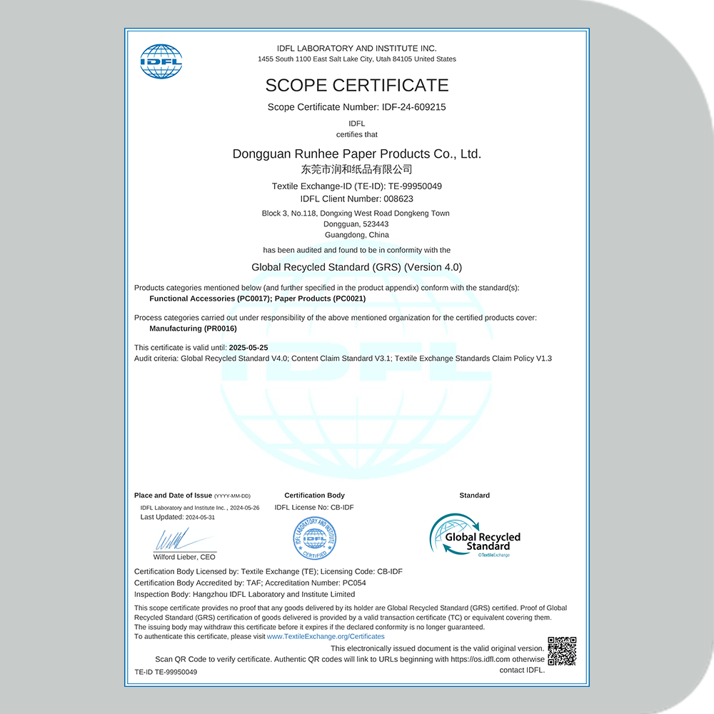 Dongguan Runhee paper products Co.,Ltd Certifications