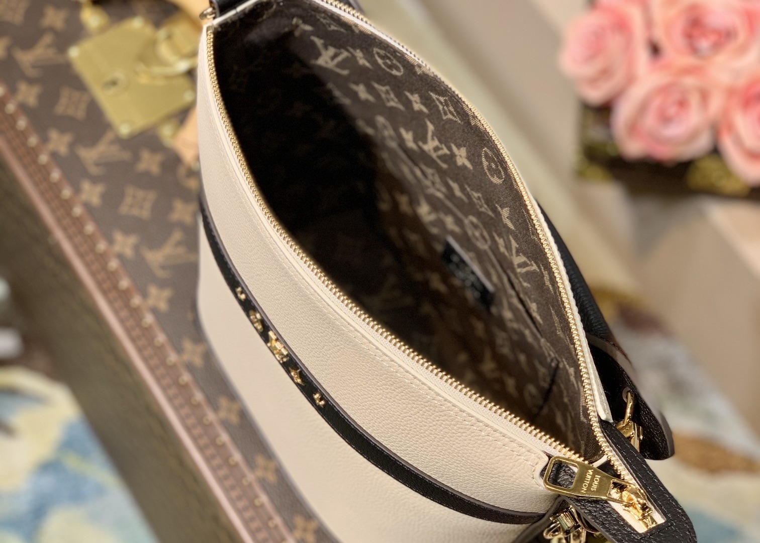 Small Genunie Black Printing Linning 25cm Cowhide Bucket Bag Handhold