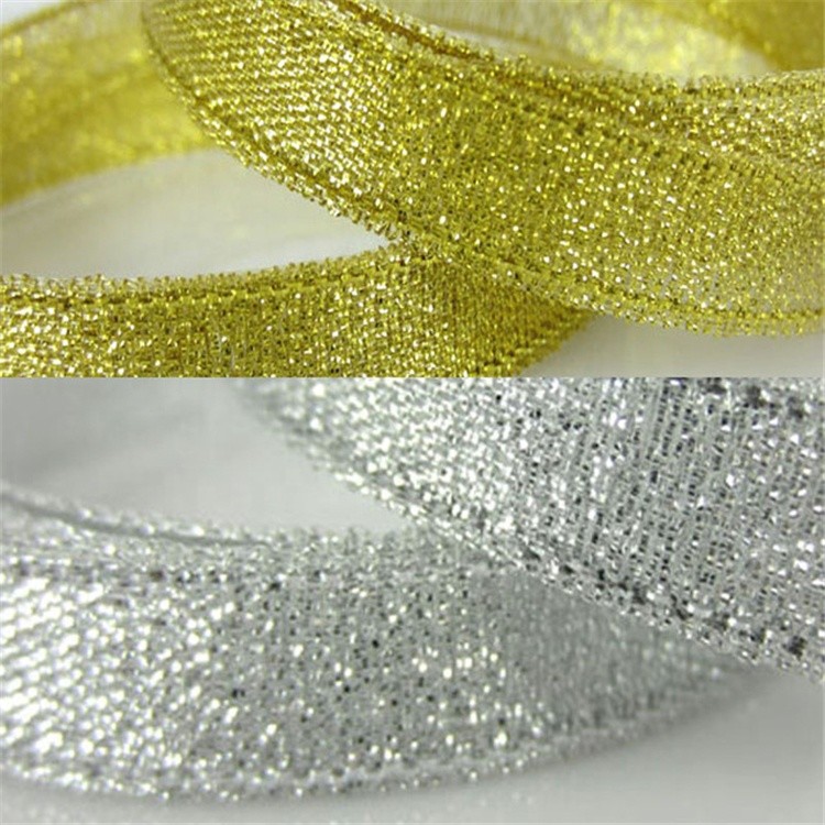 Durable Gold Glitter Ribbon , Grosgrain Fabric Gift Packaging Ribbon