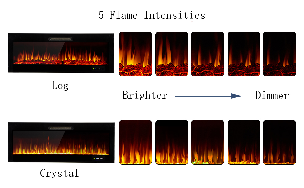 9 Flame Colors Artificial Flame Linear Recessed and Wall Mounted Electric Fireplace Heater