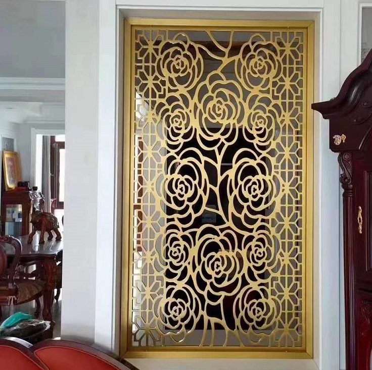 Custom modern stainless steel room divider decorative flower carved design