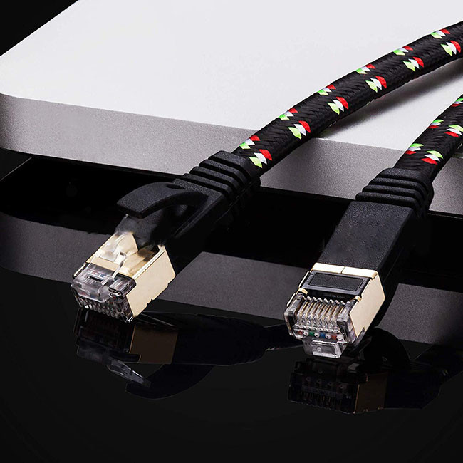 32AWG Pure Copper Shielded Nylon Braided Ethernet Network Cable Cat 7