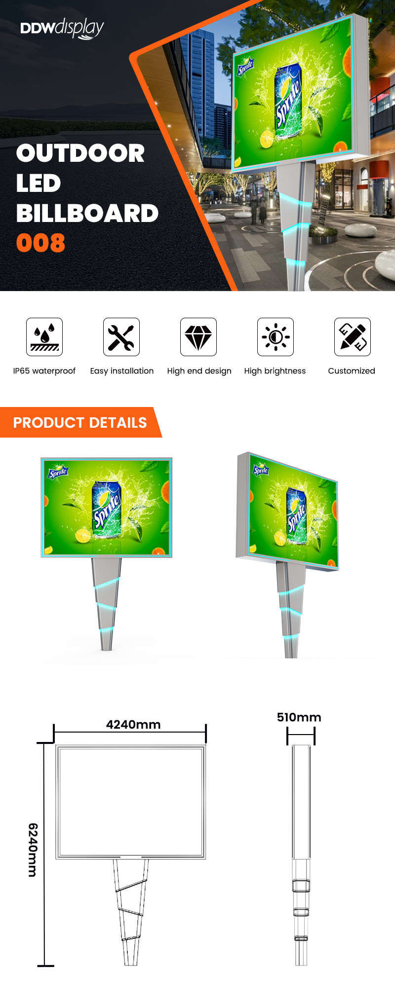High brightness 8000nits p6 waterproof IP65 led outdoor display digital advertising billboard