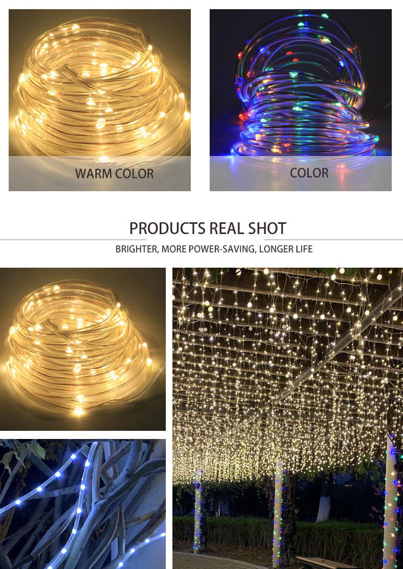 Flexible 170MA Solar Christmas Lights 39ft Led Lamp Beads 8 Mode