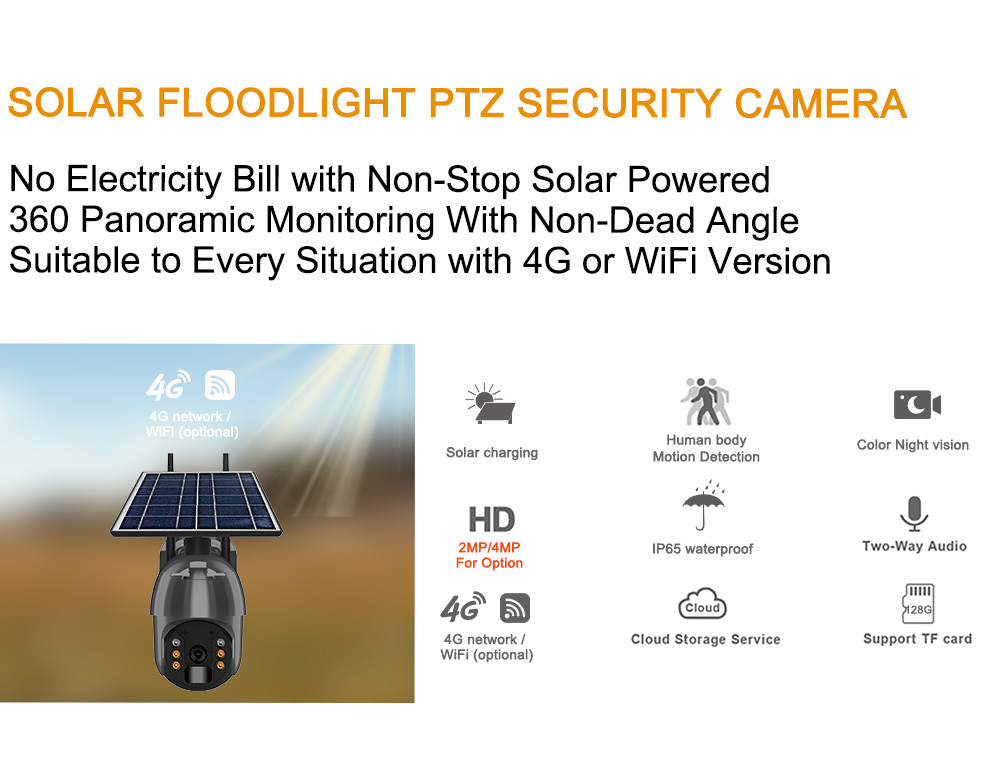 2MP Solar Powered CCTV Camera Wireless 8W Solar Panel Pan Tilt 360 View IP65