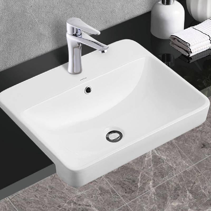 Ceramic Semi Recessed Wash Basin 586x470x173mm With Overflow