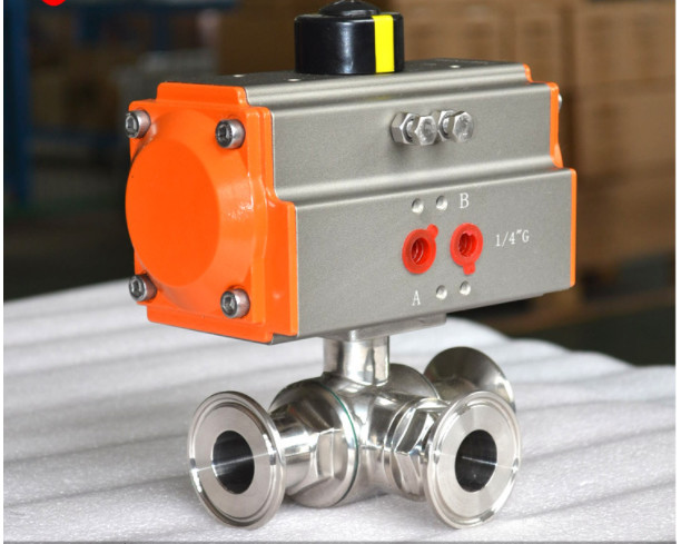 SS304 T Type Three Clamp Pneumatic Ball Valve 250mm Encapsulated