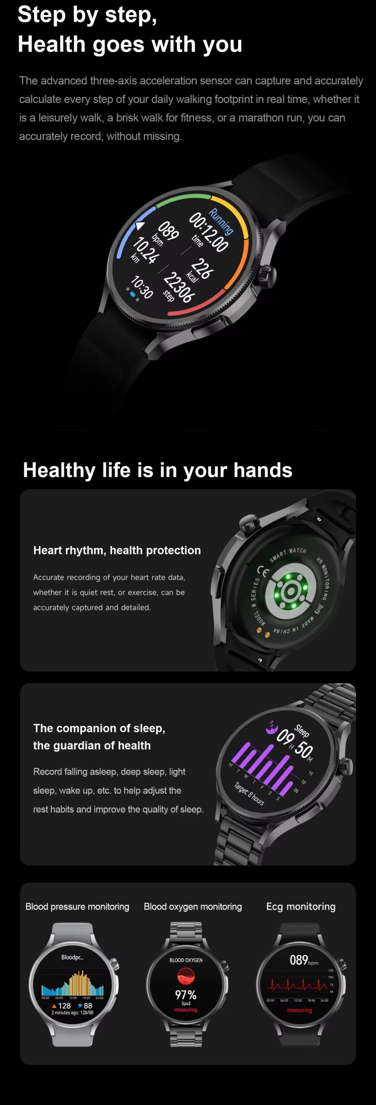 Waterproof Round Sport Outdoor Smartwatches Multifunctional 200mAh
