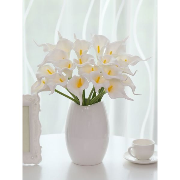 Artificial Purple White Calla Lily And Thistle Bouquet 36cm