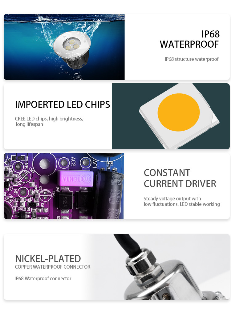 3W DC24V RGB Underwater Ground LED Light SS316L CREE Chips