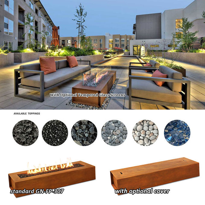 Corten Steel Courtyard Decoration GN-FP-307 Gas Propane Heating Fire Pit
