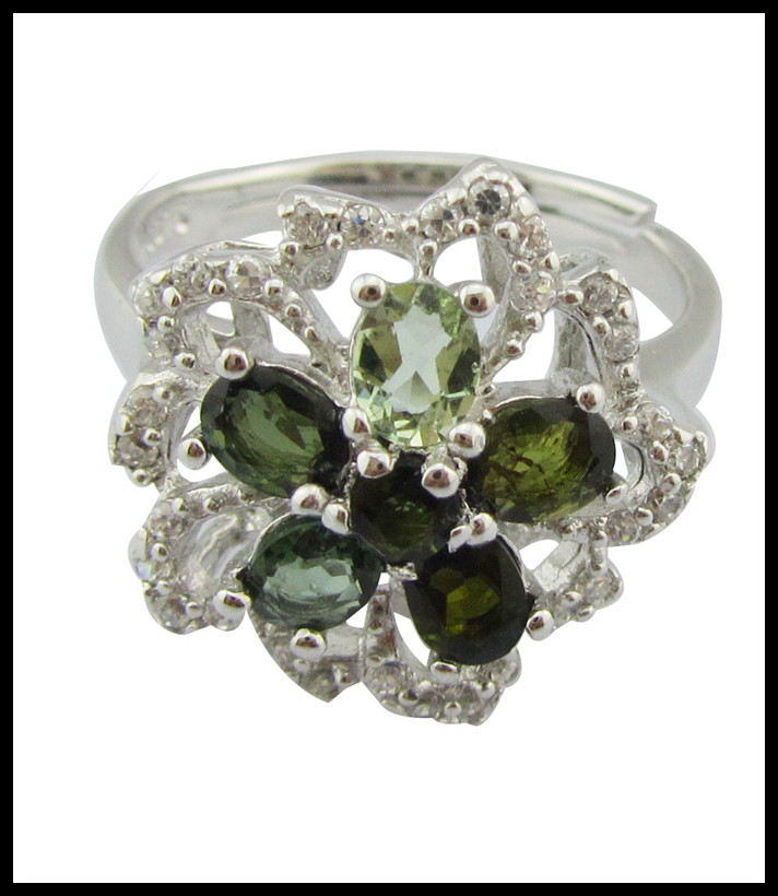 Elegant Round YG Plating Tourmaline Gemstone Rings 925 Silver Rings For Women Sterling Silver Promise Rings