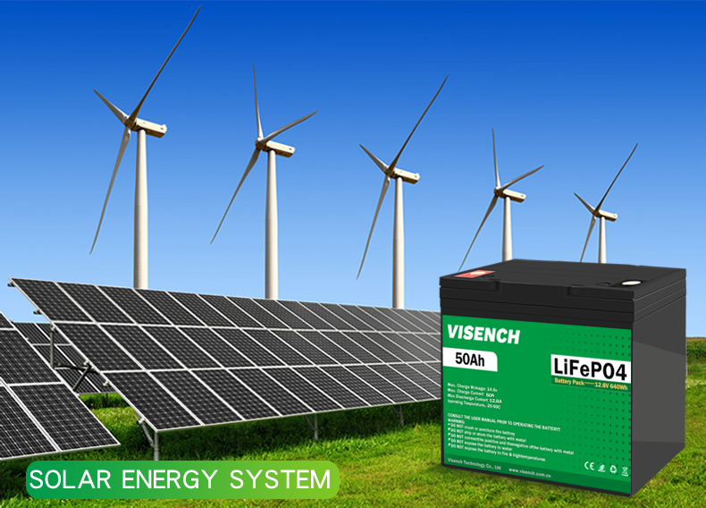 Visench 12V 50Ah Lifepo4 Lithium Iron Battery Pack Deep Cycle Times Battery Lifepo4 12V For Solar Energy System