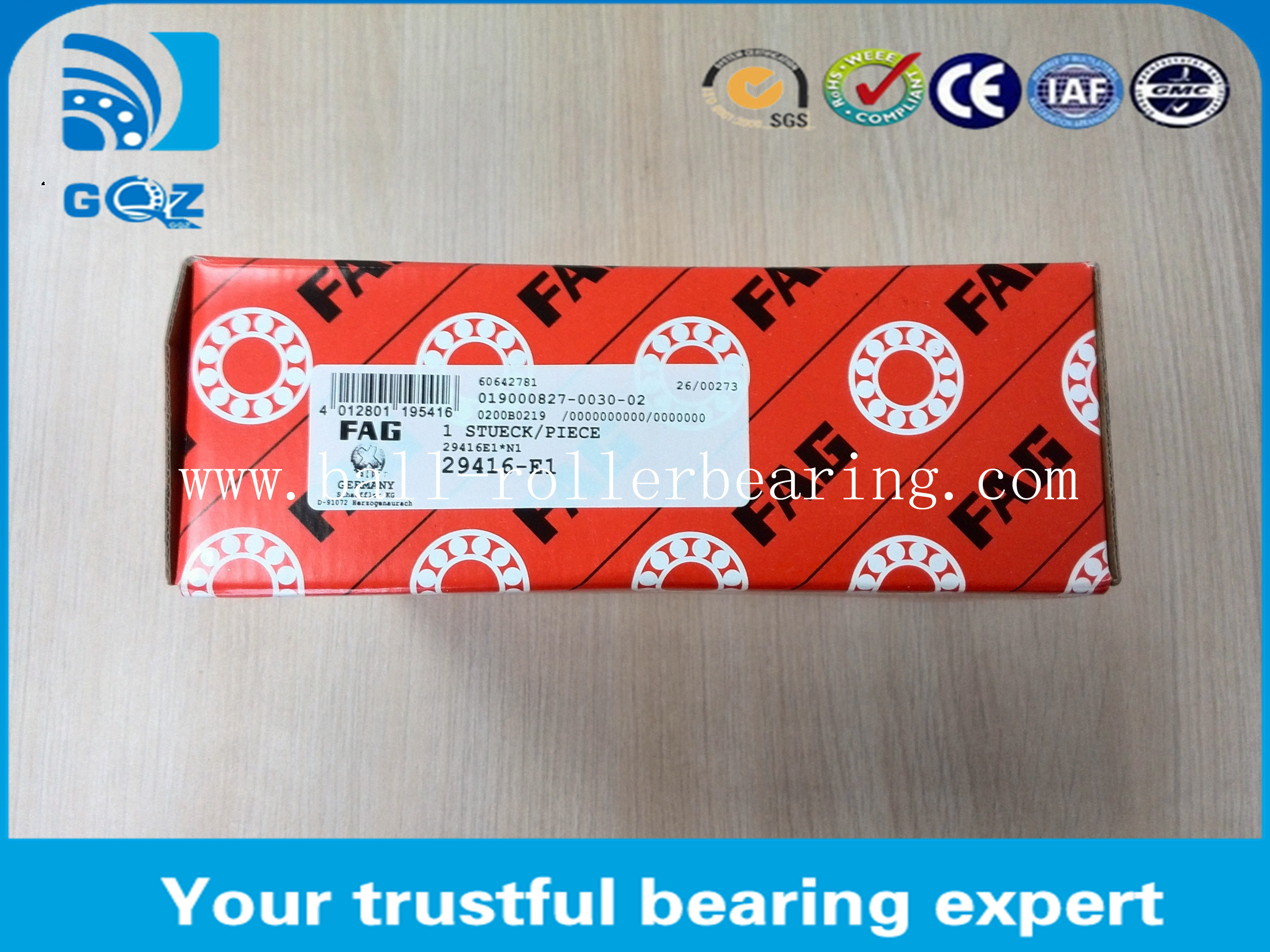 29413-E1 29413-E Single Row Thrust Spherical Roller Bearing 65x140x45mm