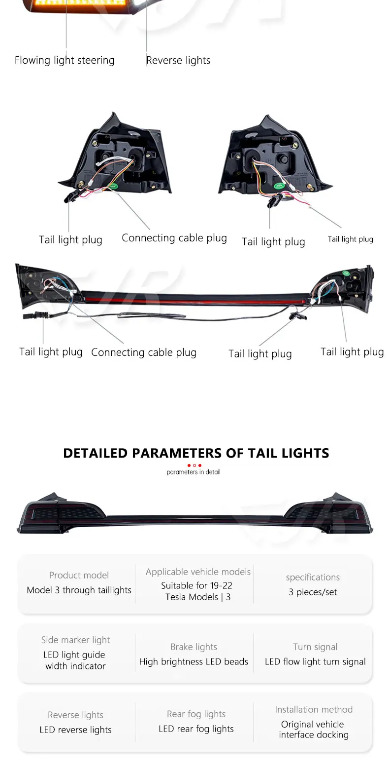 Through Taillight Assembly For Tesla Model 3 19-22 Retrofitting Car Retrofitting With Running Water Steering