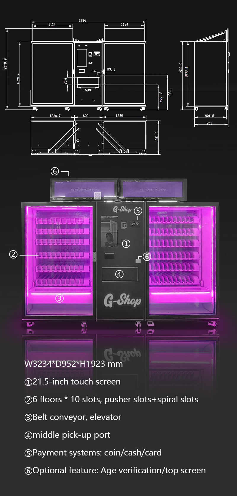 Large Combo Vending Machine two in one snacks cigarette vending machine with eU age verifier