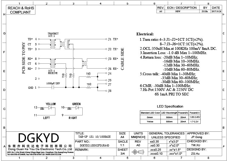 DGKYD211B502FD1RA4D Anti-Port 100M Connector RJ45 Network Interface