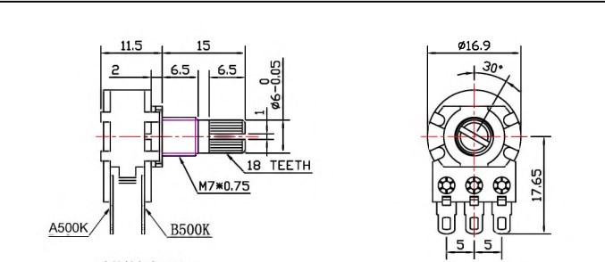 100k Ohm Linear Potentiometer 16mm 500k Guitar R1610G