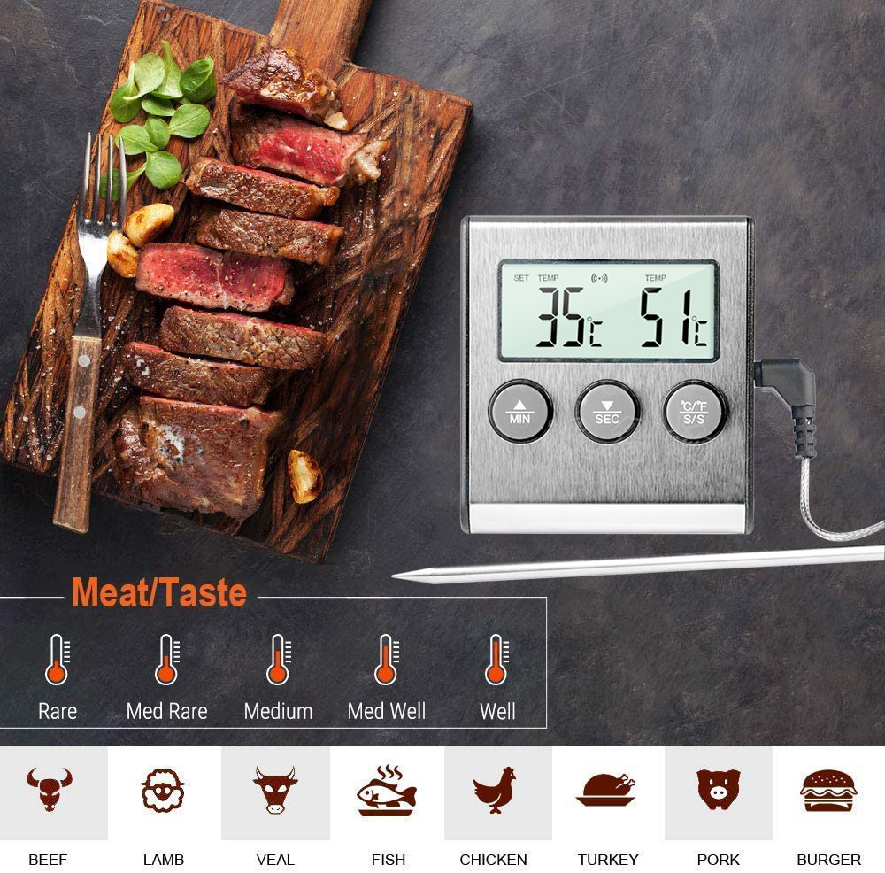 Instant Read Digital Meat BBQ Cooking Thermometer With Stainless Steel Probe