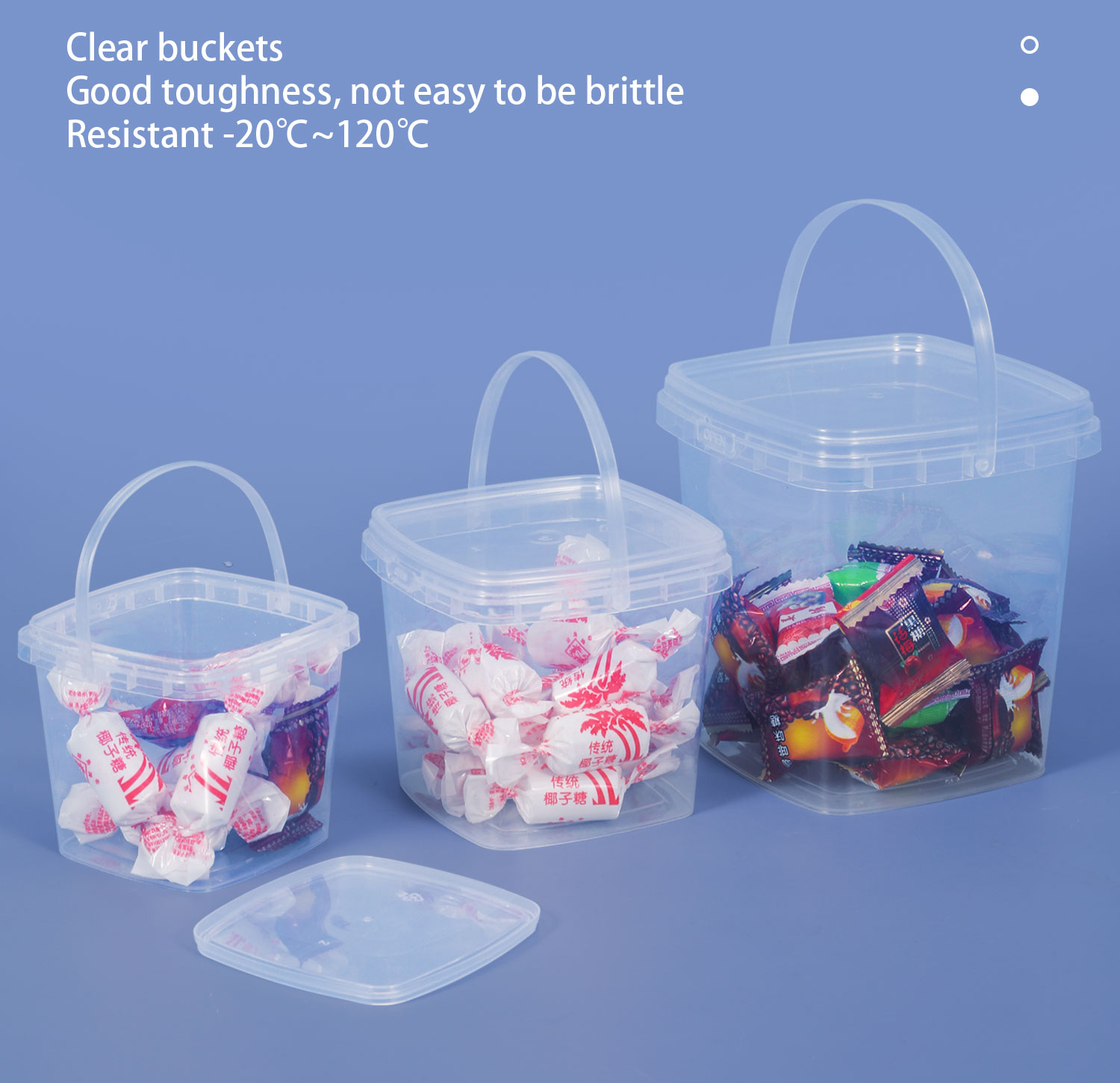 Capacity 280ml 500ml 1L 2L Food Grade Square Small Clear White Plastic Bucket BPA Free