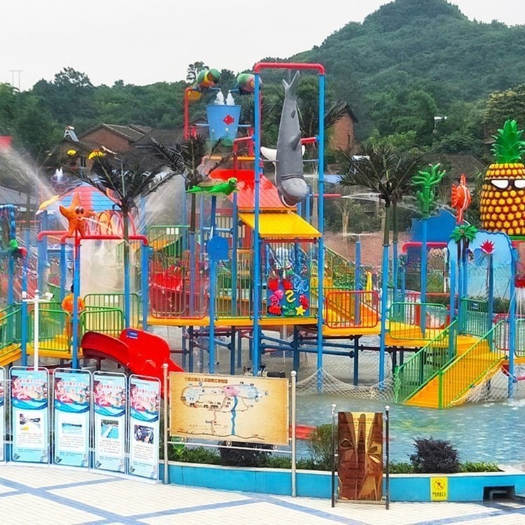 Outdoor Playground Water Park Games Middle-Sized Water Playhouse with Slide