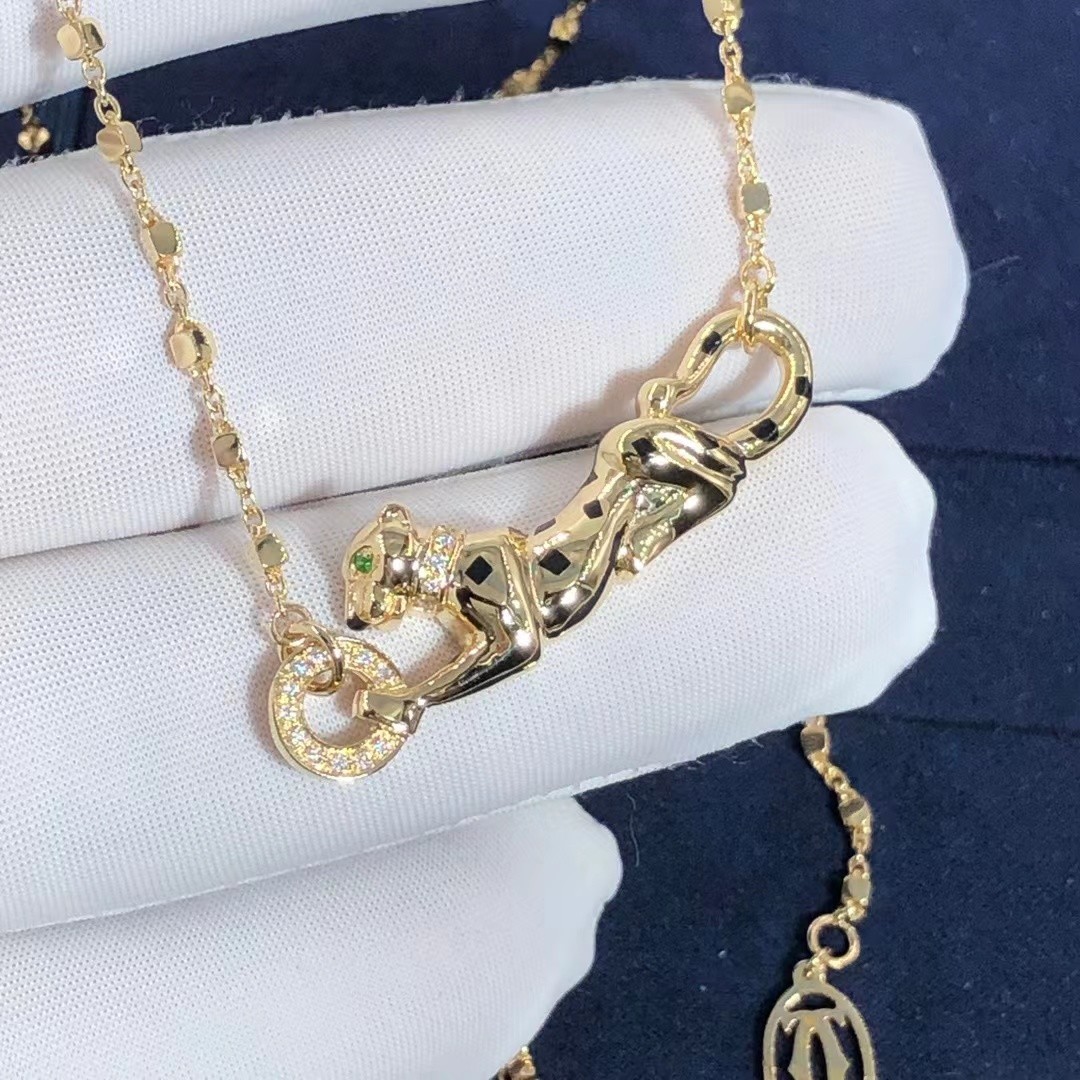 Car Tie 18k Gold PanthèRe De Car Tier Necklace Rose Gold Tsavorite Garnets VVS Diamonds