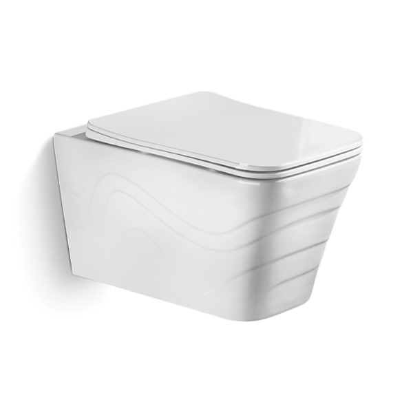 Modern Bathroom Round One Piece Wall Hung Toilet Rimless With Flower Pattern
