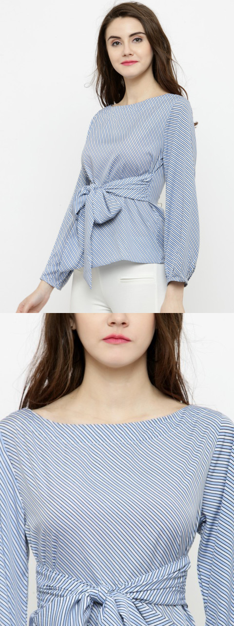 Women White & Blue Striped Blouse