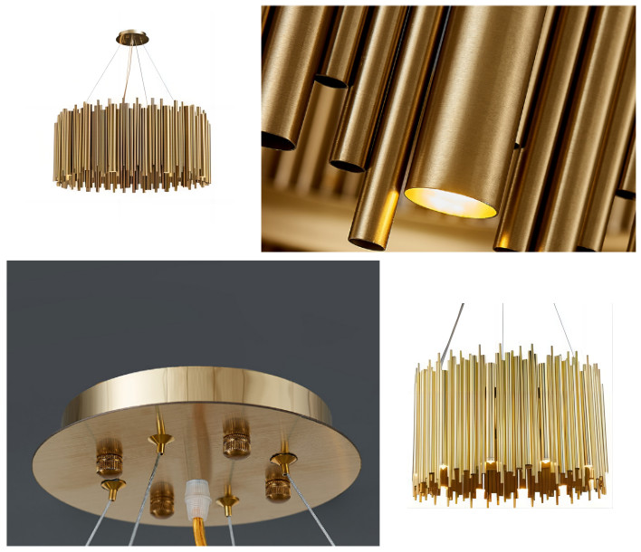Copper Body Material Pendant Chandelier Lights Dramatic Pipe Design