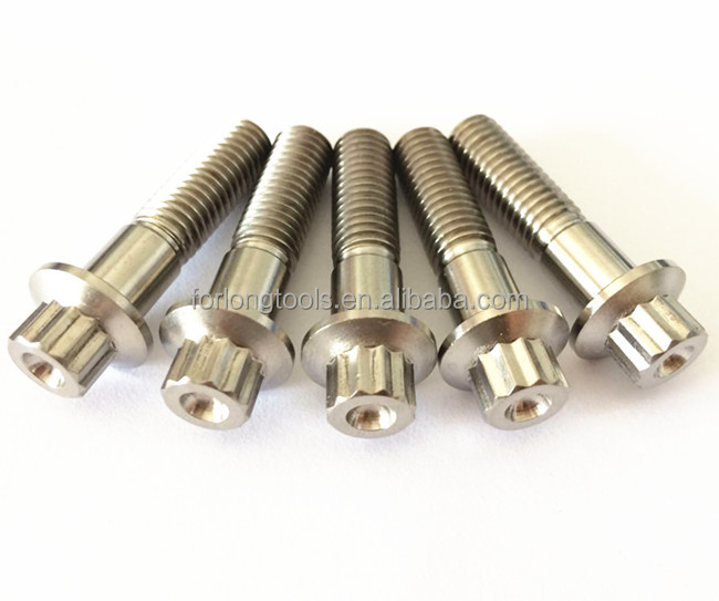 Natural Finish GR5 Grade Titanium Bolt M8 x1.25x 32MM 12 Point Flange Bolt for Chemical Plants
