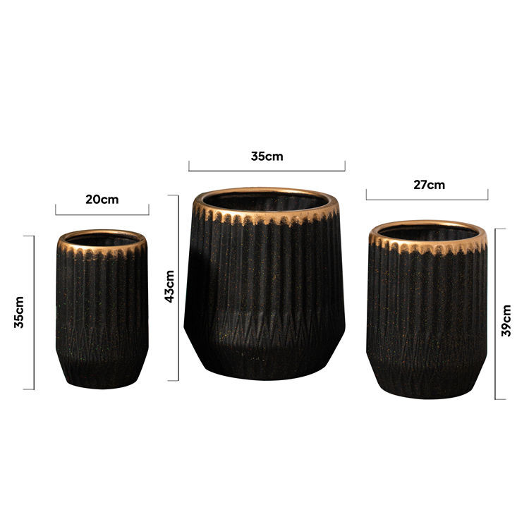 Customized logo decoration garden succulent plant pots luxury black gold ceramic planter flower pot