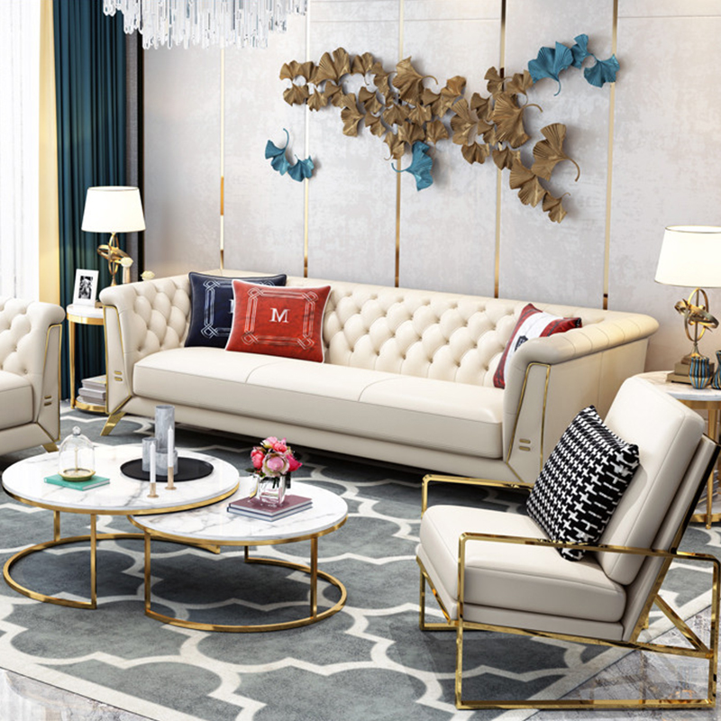 Fashion Modern Style Upholstery Metal Frame Leather 1+ 3 Seater Sofa set