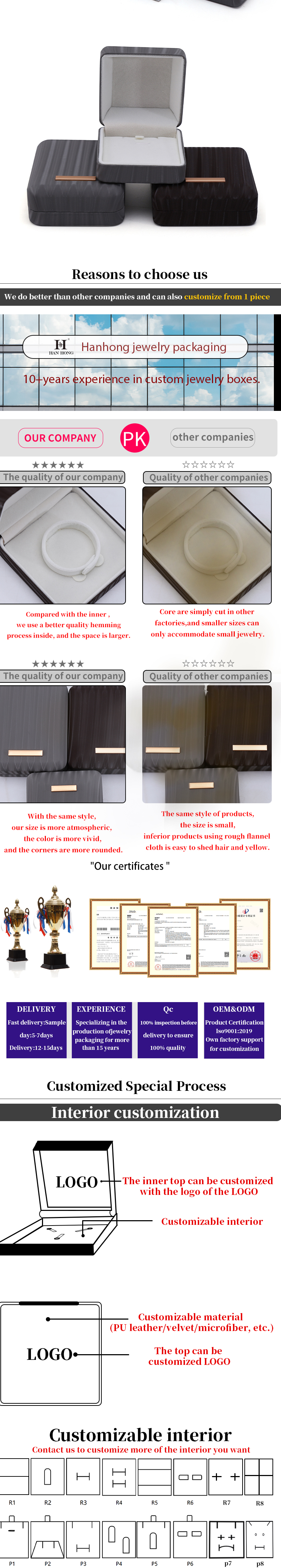 High-End Ray Grain Faux Leather Jewelry Packaging Box with Golden Bar Ornament