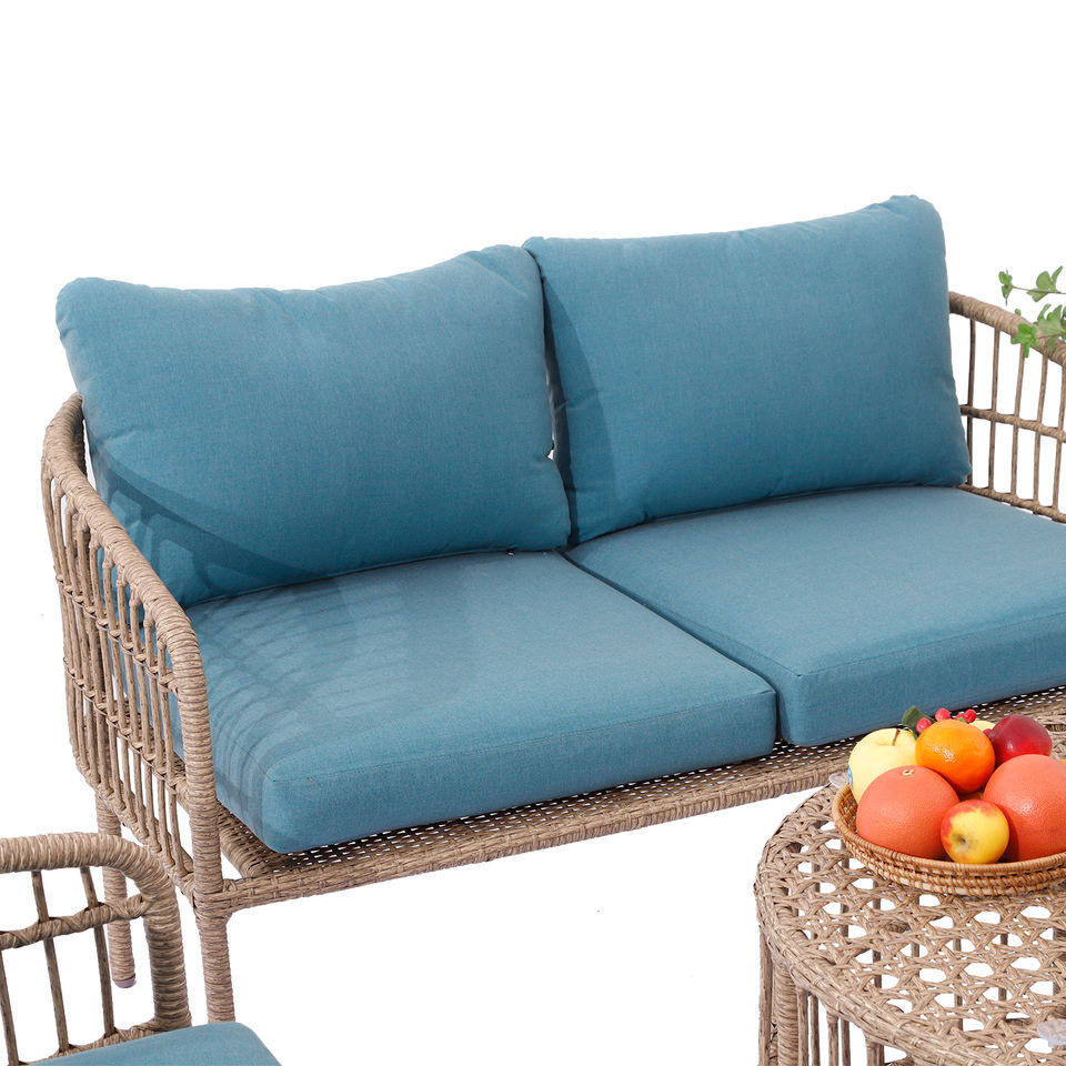 Outdoor Conversation Bistro Set, Courtyard Balcony Hollow Weaving Open Wicker Garden Rattan Furniture Sofa Set