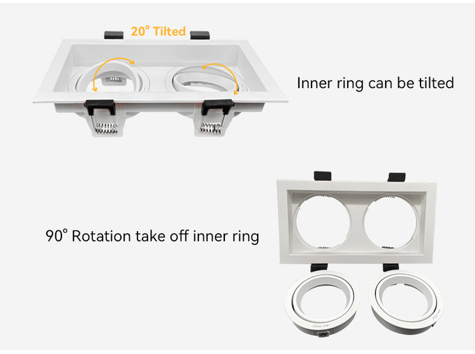 Square Dual-Head Spotlight Frame Anti-Glare 90° Rotation Aluminum For Commercial