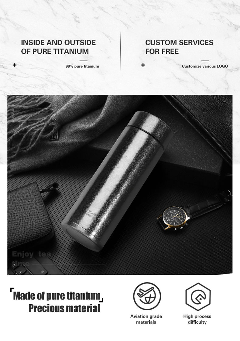 Top Grade Double-layer Vacuum Ti Water Bottle Sterilization Anti-oxidation Handmade Titanium Warm Keeping Pot