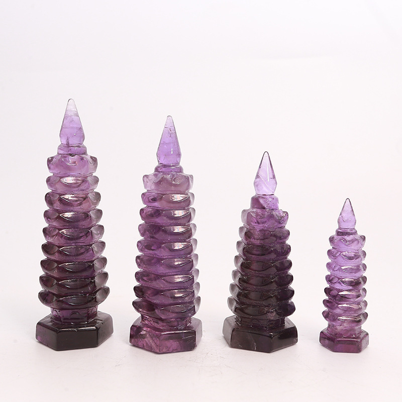 Natural Amethyst Nine-Story Wenchang Tower Ornaments Amethyst Raw Stone Ore Crystal Porch Bedroom Living Room Ornaments