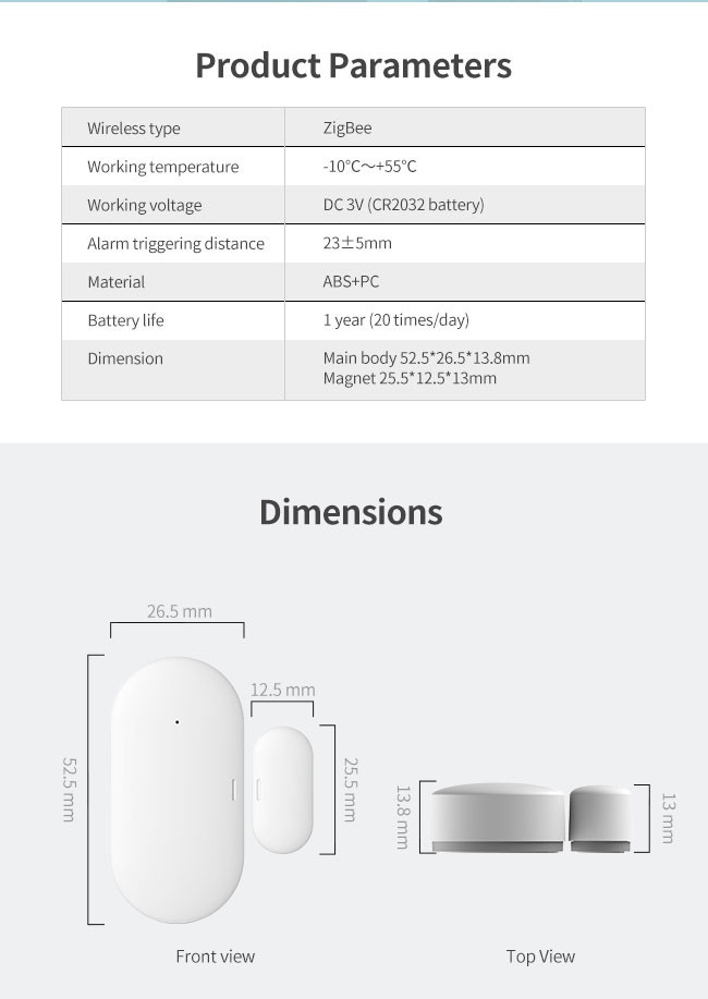 3V 100m Zigbee Door Sensor 20mm Alarm Distance Home Assistant Door Lock Sensor